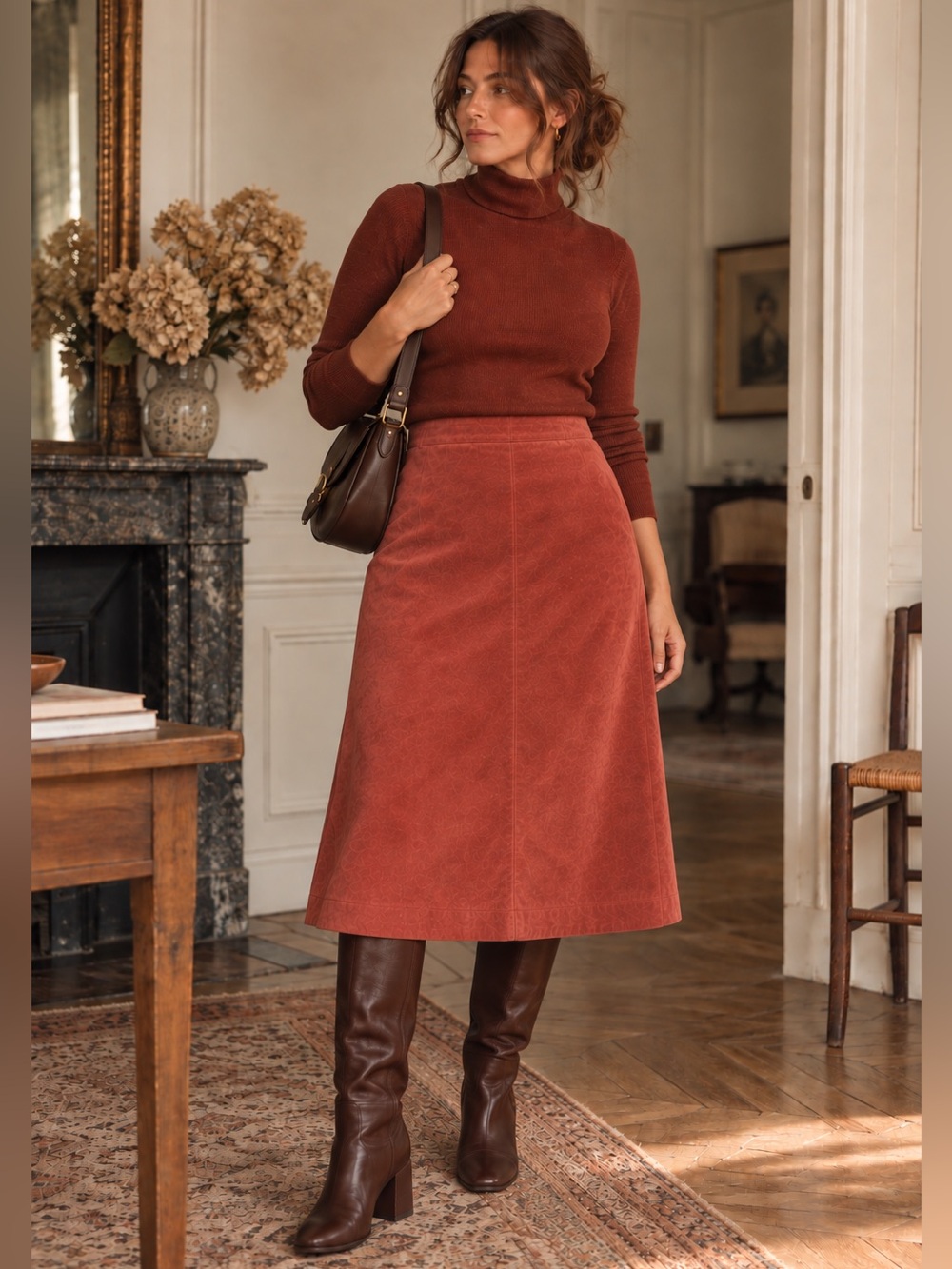 Vintage Made in Canada Suede Midi Skirt | Terracotta / Rust - size 8/10